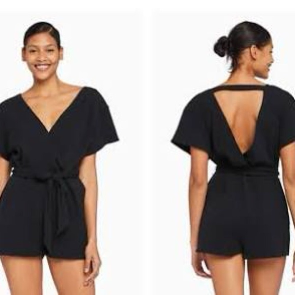 Vitamin A Logan Ribbed Organic Cotton Belted Romper in Black - NWOT - Medium